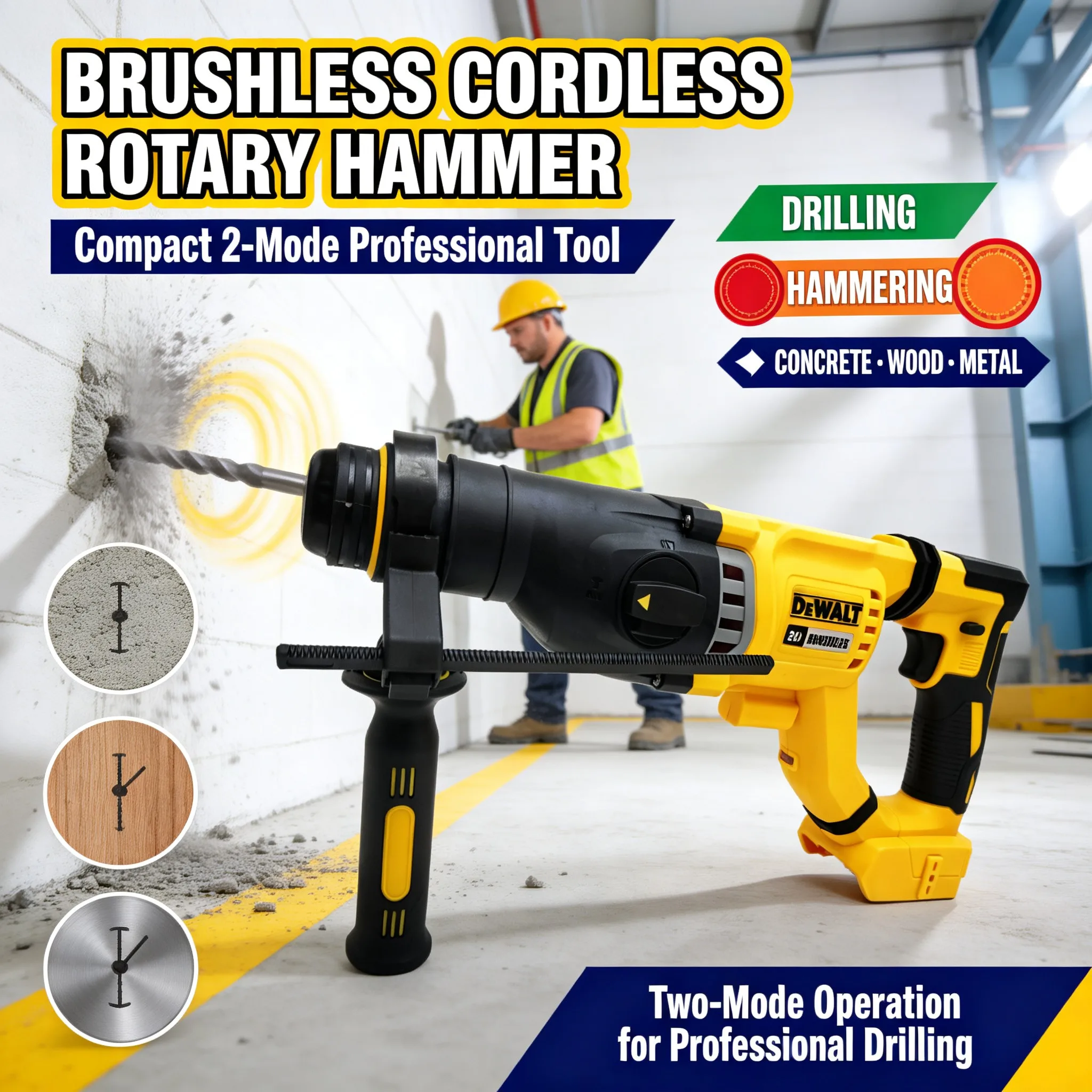 DEWALT DCH263 SDS-Plus Rotary Hammer, 20V Brushless Cordless Tool for Concrete Drilling, Wall Hole Drilling & Chiseling