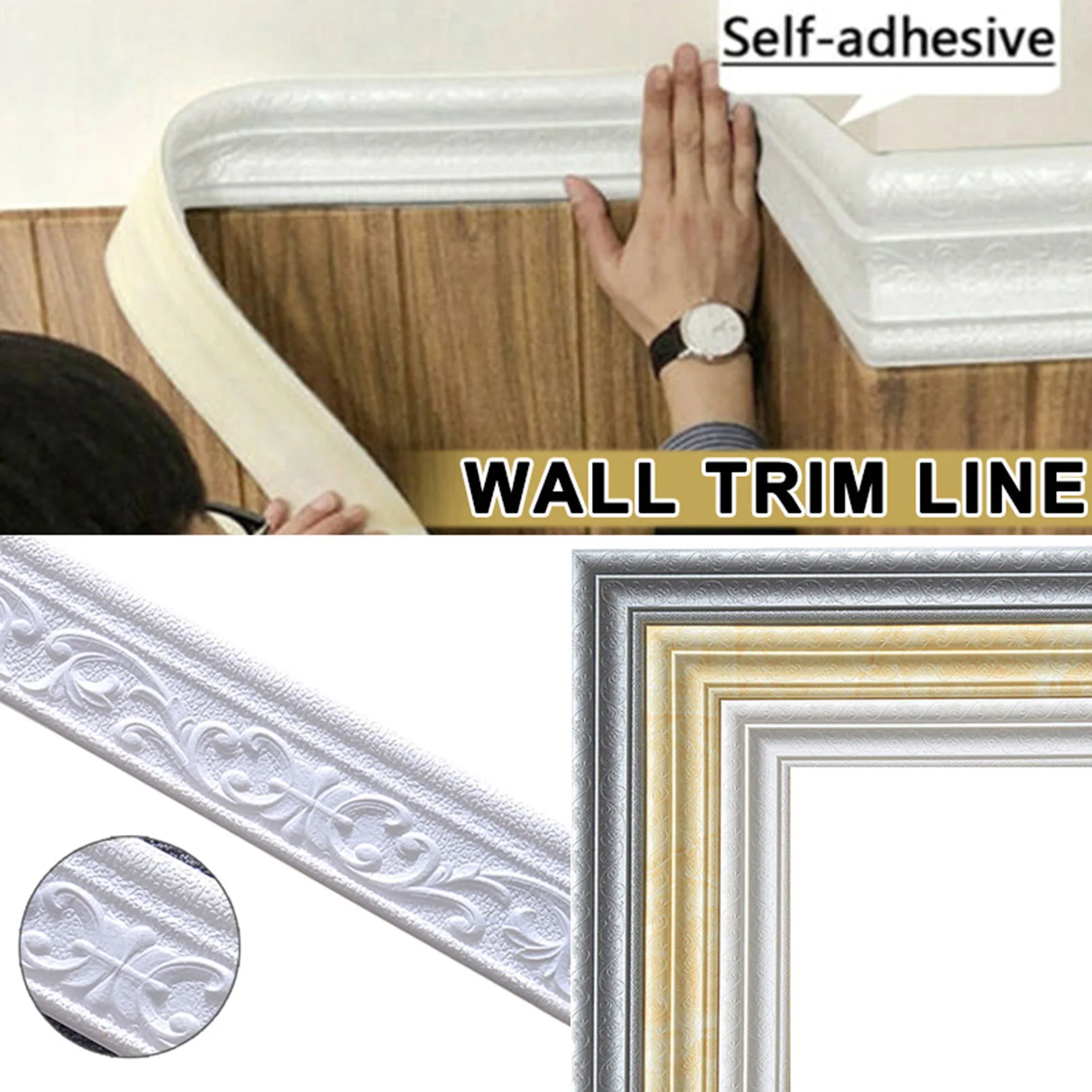 Wall Trim Line Skirting Border Ceiling Adhesive Phot Waistline Wallpaper for Home Office Hotel DIY Decor