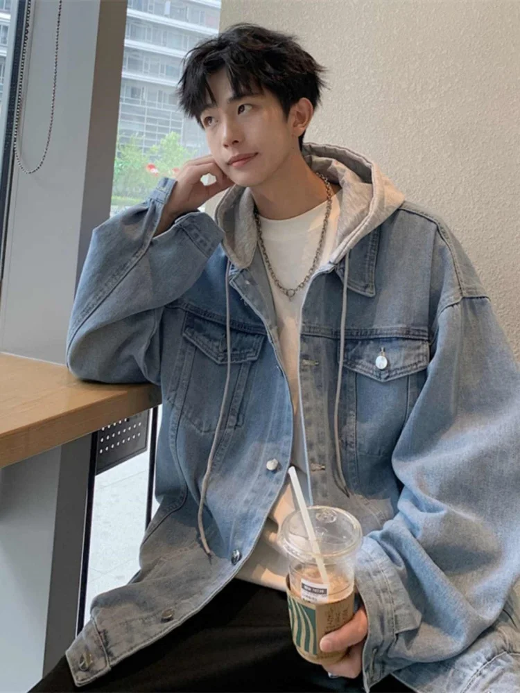 

Осенне-зимняя джинсовая куртка с капюшоном для мужчин, модная американская брендовая куртка для пар, теплая куртка с длинными рукавами для школы