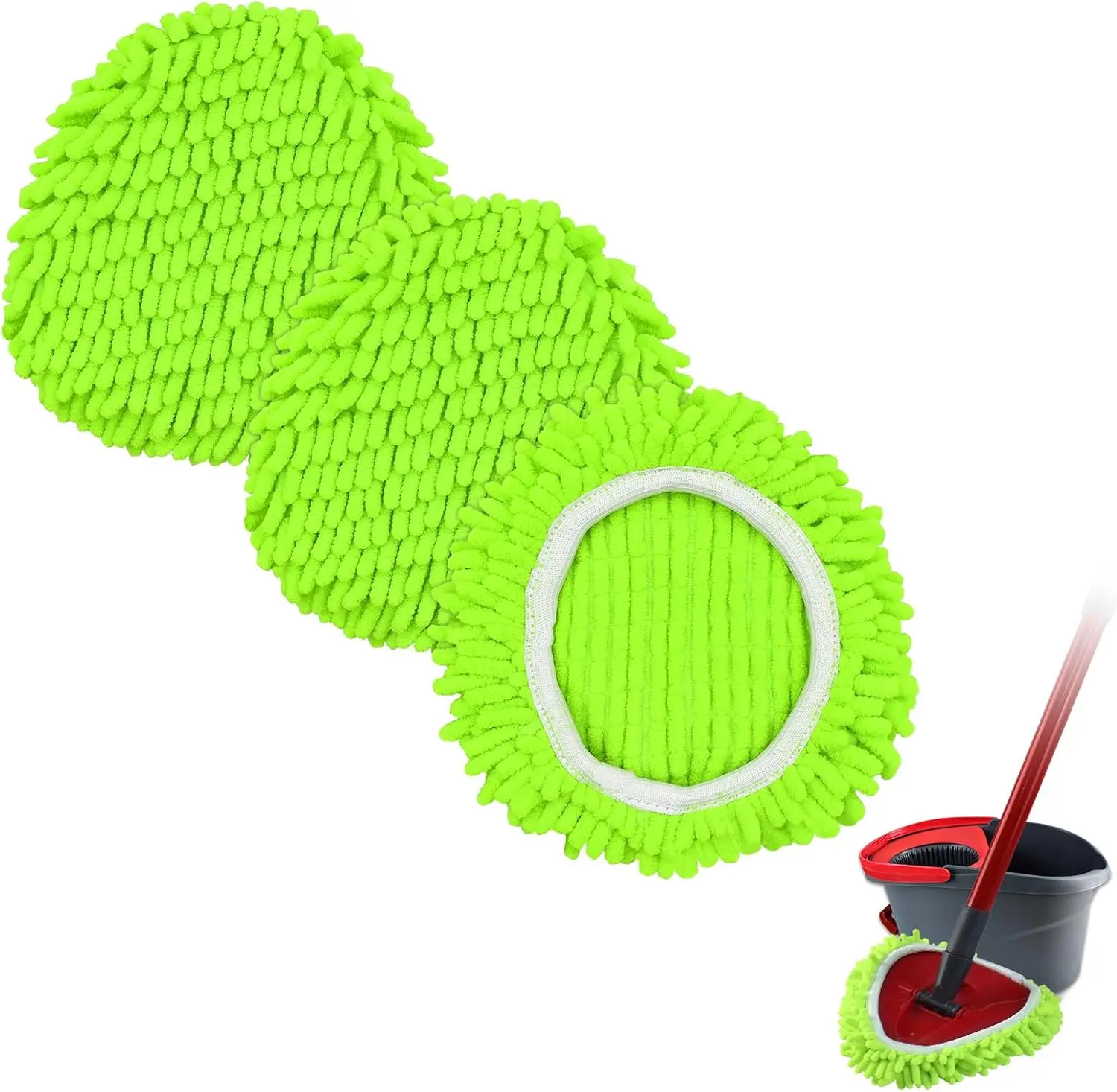 Spin Mop Heads Replacements for Vileda/O-cedar Easywring 1 Tank Spin Mop, Chenille Duster for Ocedar Mop Include 3 Pack Mop Pad
