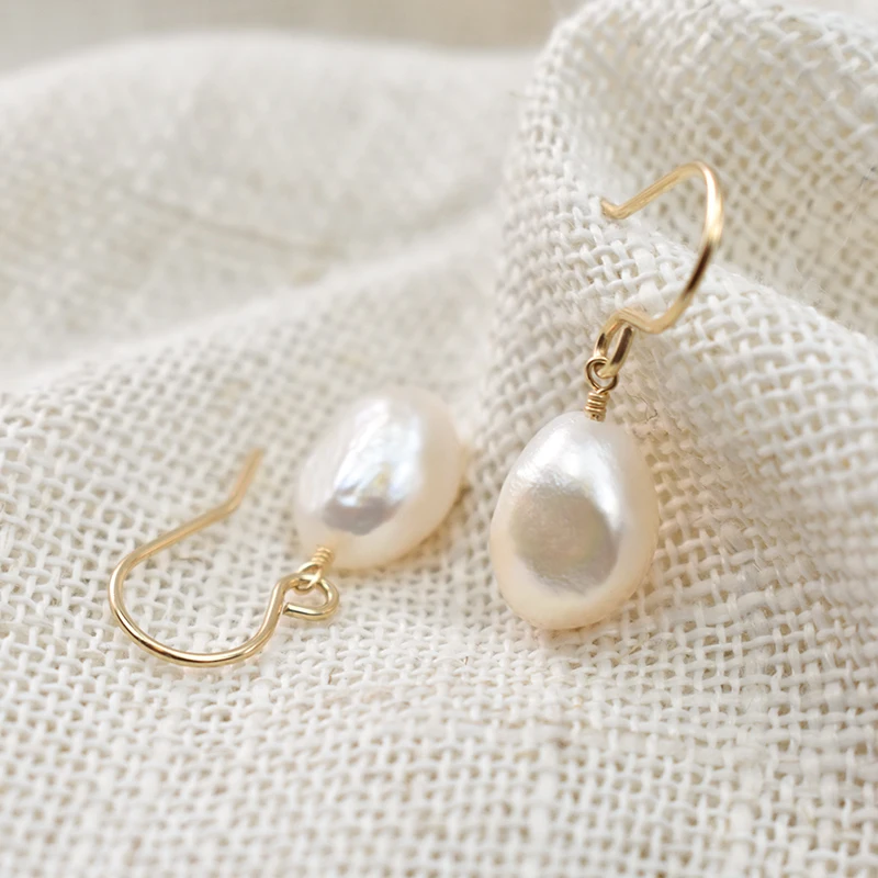 Natural Baroque Pearl Earrings 14K Gold Filled Drop Earrings Handmade Fine Jewelry Boho Oorbellen Brinco Vintage Women Earrings