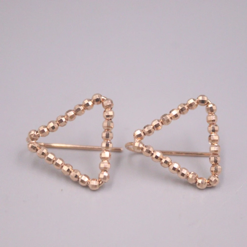 

Real Pure 18K Rose Gold Stud Women Gift Lucky Carved Beads Hollow Triangle Hoop Earrings 1.5-1.6g