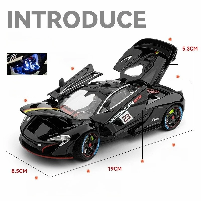 1:24 P1 GTR Alloy Sports Car Simulation Diecast Metal Alloy Model car Sound Light Pull Back Collection Kids Toy Gifts