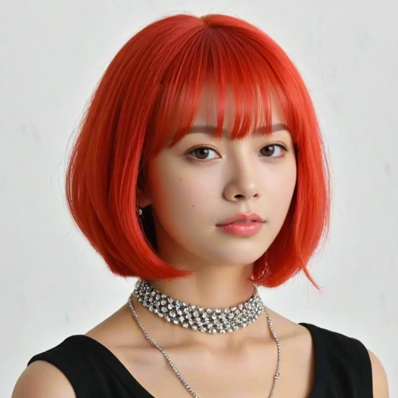 Anime Style Bob Wig 12-inch, Women\'s Short Synthetic Hair Wig, Heat Resistant Straight Hair with Adjustable Buckle Net Cap