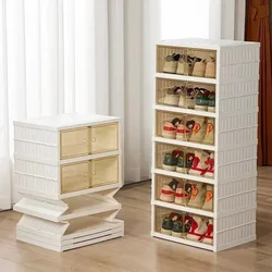 Faltbarer Schuhregal-Organizer für den Schrank, zusammenklappbare Schuh-Aufbewahrungsbox aus Kunststoff, transparent, stapelbar, mit einfacher Montage