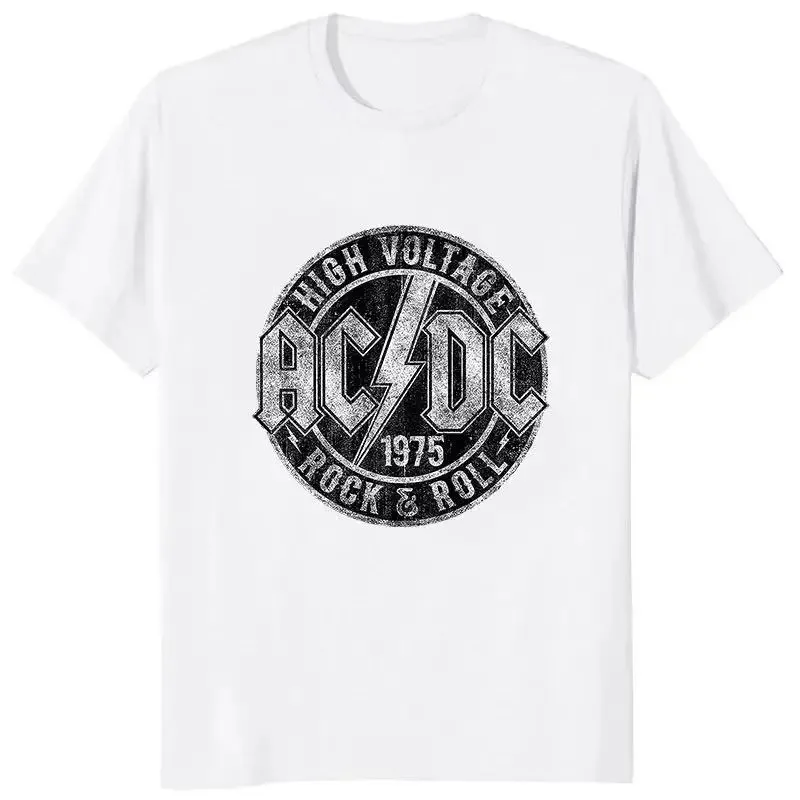 Camiseta de manga curta estampada de alta tensão masculina, camiseta gola redonda, tops legais, roupas de rua Hip Hop, alta tensão AC, venda quente, moda verão