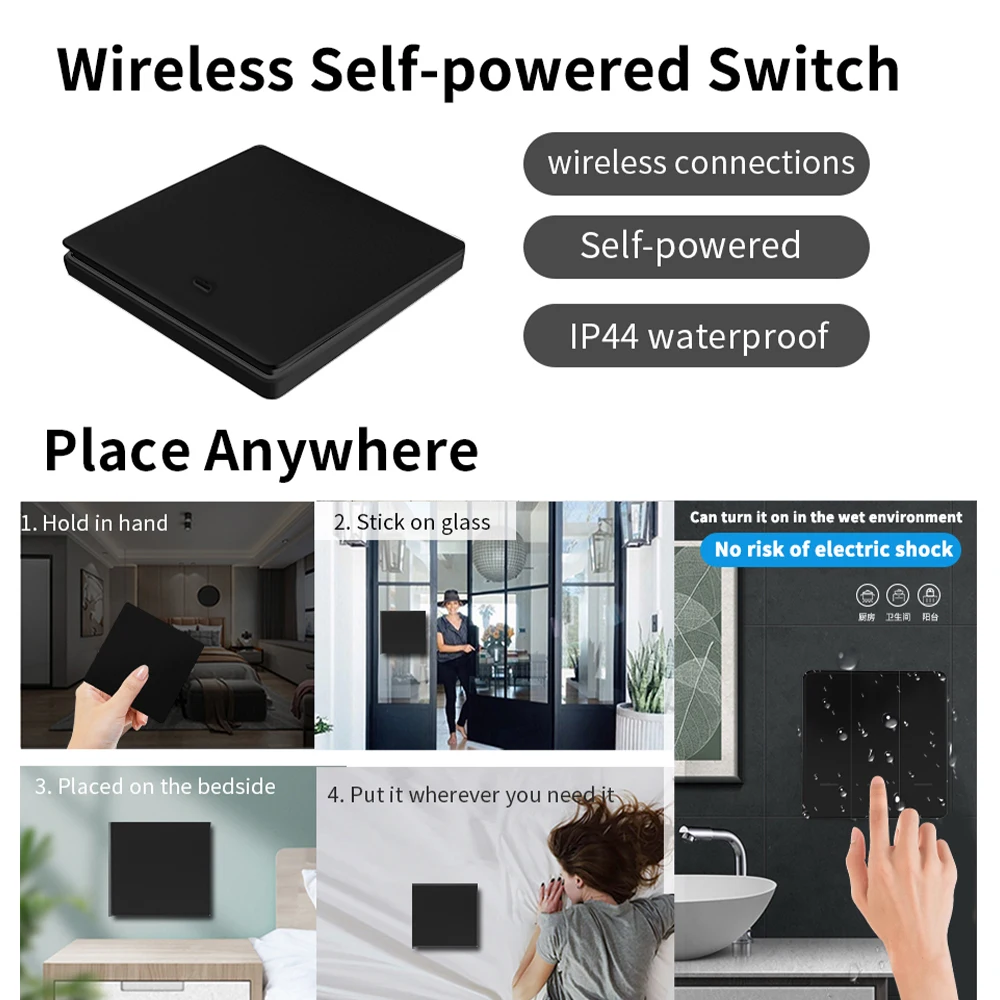 SIXWGH Wireless Intelligent Switch Set 433MHz Self Powered Remote Control Living Room Outdoor Light Switch Wall Installation