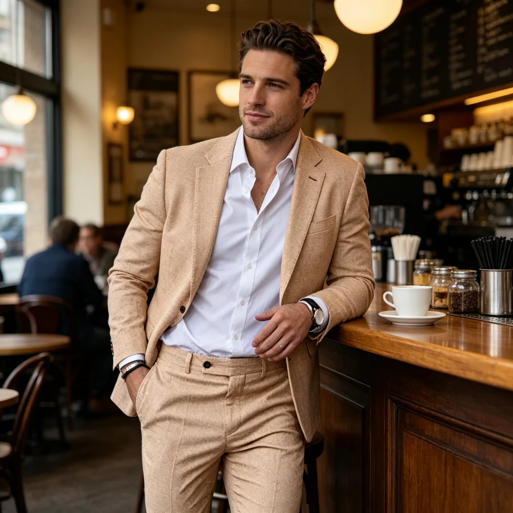 

Men's Summer Linen 2-Piece Suit Set Beach Wedding Vacation Dance Ternos Casual Formal Men's Clothing