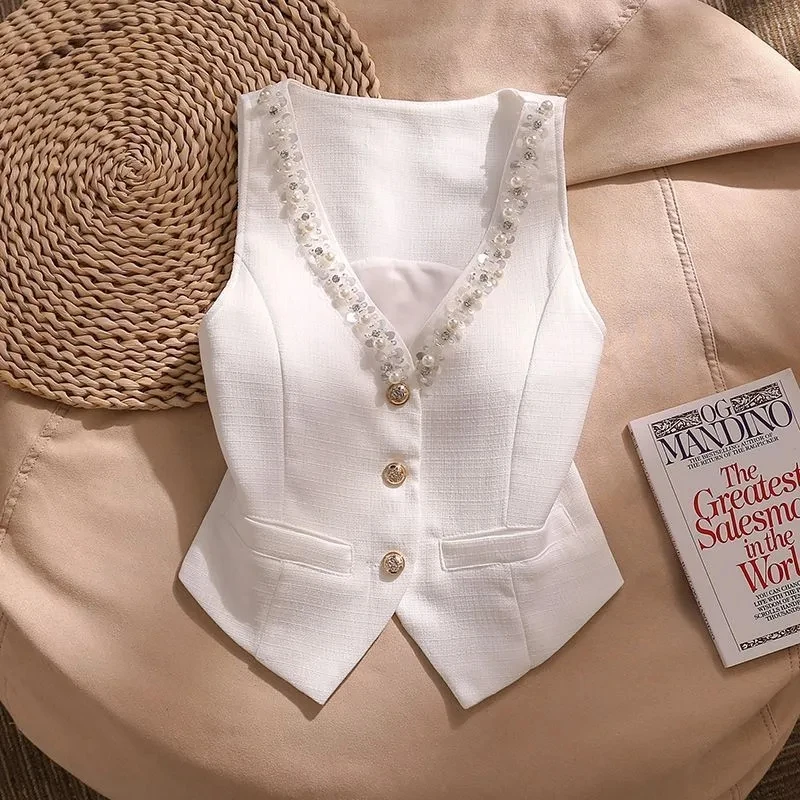 

White Camisole Vest Women's Suit Vest Spring Summer Autumn 2025 New Sleeveless Small Fragrant Style Suit Jacket Coat Versatile
