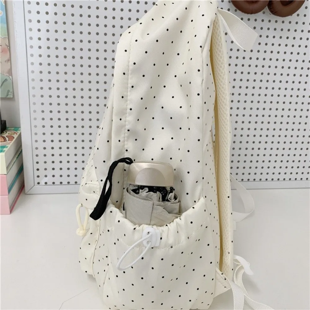 Nylon Polka Dot Backpack Large Capacity Multi-Pocket Student Schoolbag Korean Style Lightweight Laptop Daypack for Students
