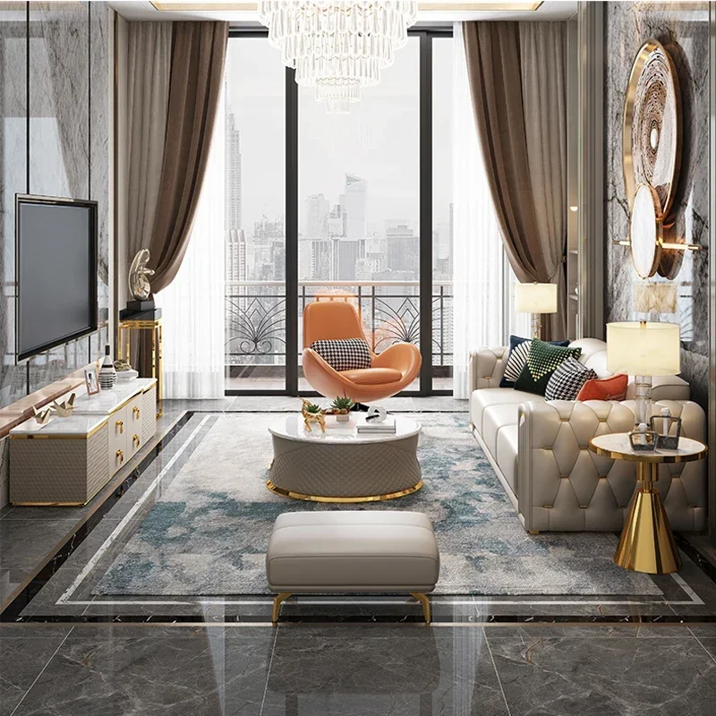 # Hot Luxury Design Sectional 1 2 3 Seater Leather Tufted Sofa Set Modern U Shape Living Room Furniture