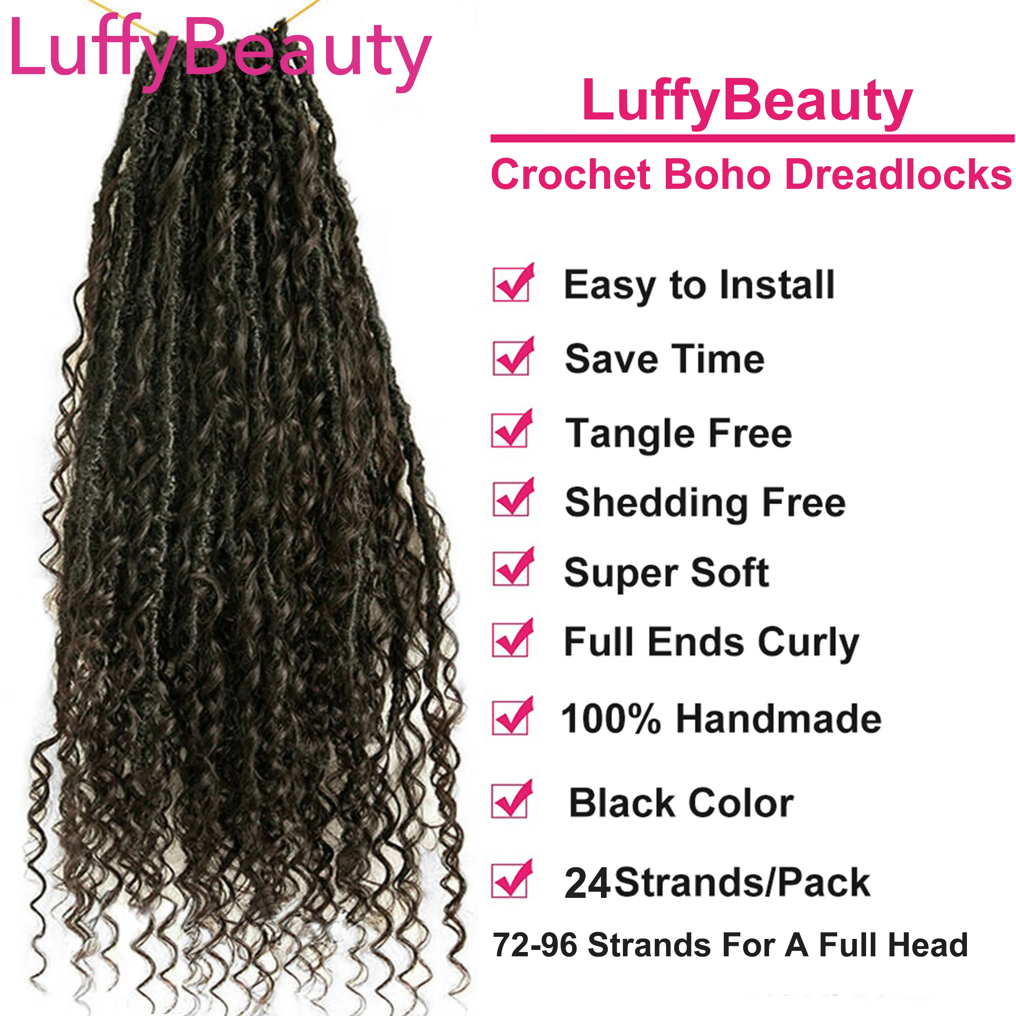 Dreadlocks de cheveux humains pré-bouclés pour femmes, déesse Boho Locs, tressage au crochet, extensions de cheveux, extrémités