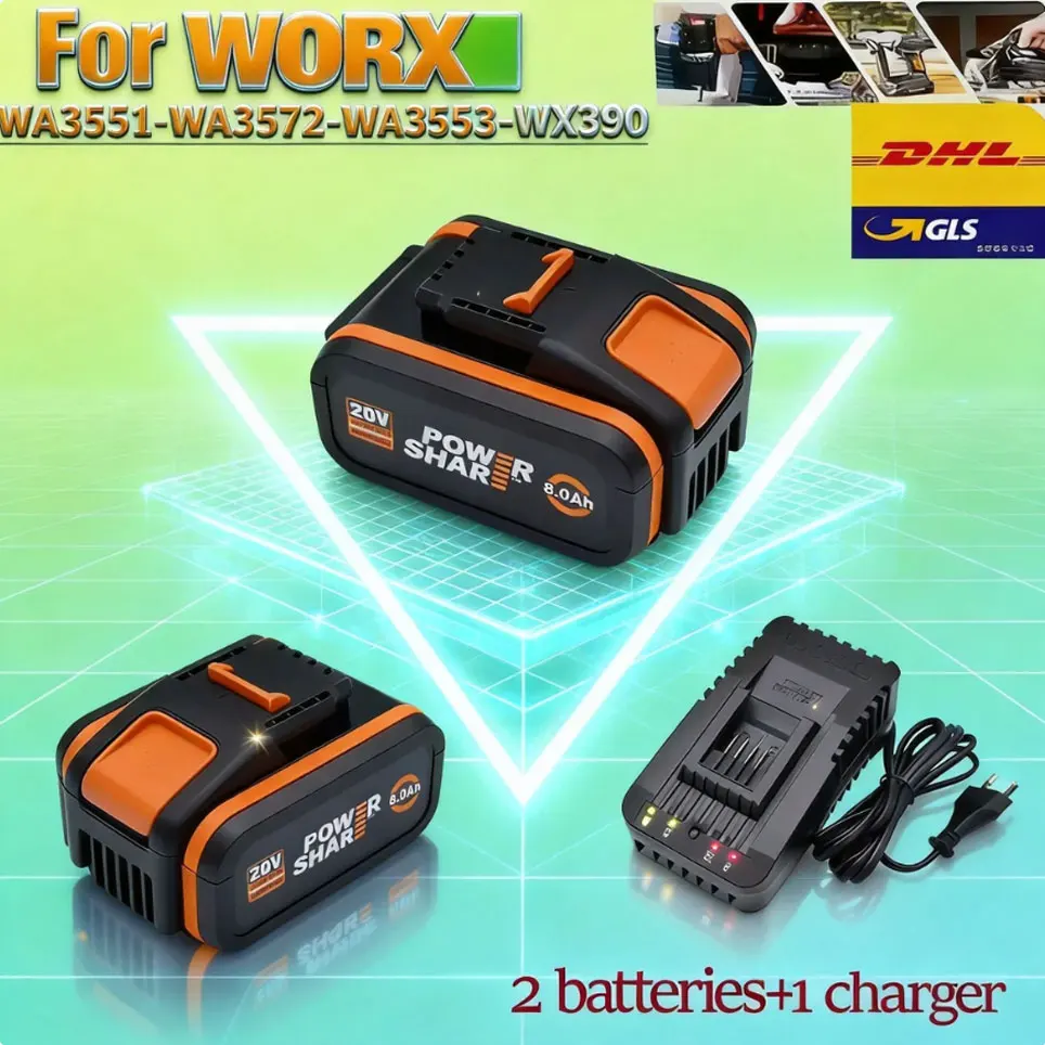 20V für WORX 8000mAh Ersatz-Lithium-Ionen-Akku für WA3551 WA3551.1 WA3553 WA3641 WX373 Wiederaufladbares Akku-Werkzeug