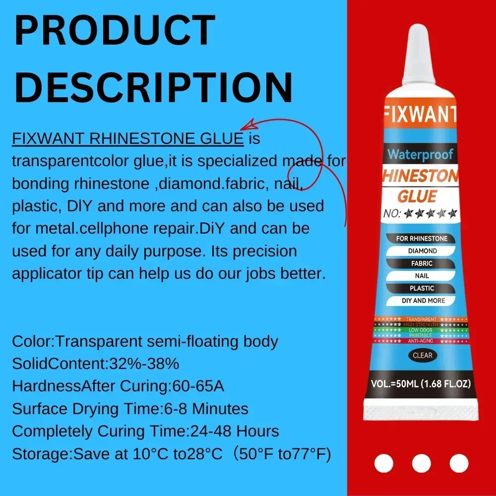 Long-Lasting Rhinestones Glue for Diamond Jewelry Crafts Fabric Fause Nail DIY Adhesive Transparent 50ml