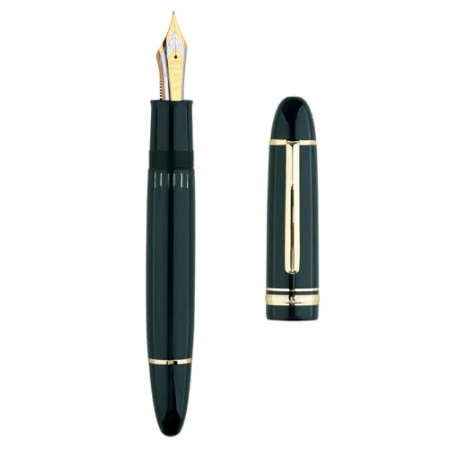 

Majohn P141 Piston Fountain Pen NO.8 Fine Nib Green Resin with Ink Window Writing Gift Pen with Box Gold Trim