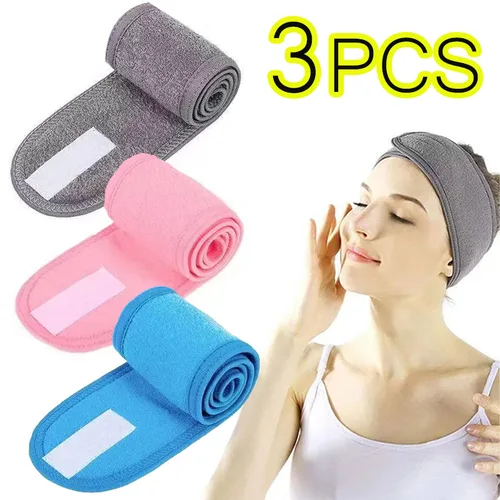 3 uds diadema de maquillaje banda para la cabeza ajustable mujeres Spa diadema ancha Yoga baño ducha lavado cara cosmética diadema toalla suave