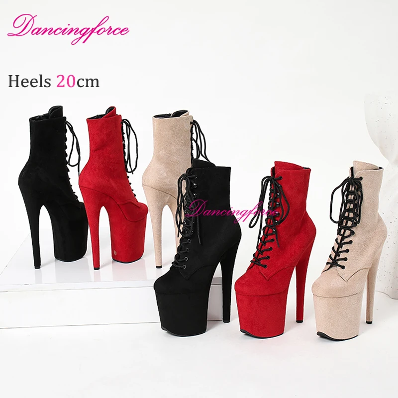 Sexy Faux Suede 20Cm High Heel Stripper Shoes For Pole Dancer Hooks Up Ankle Boots Wrapped Platform Dancing Footwear Women