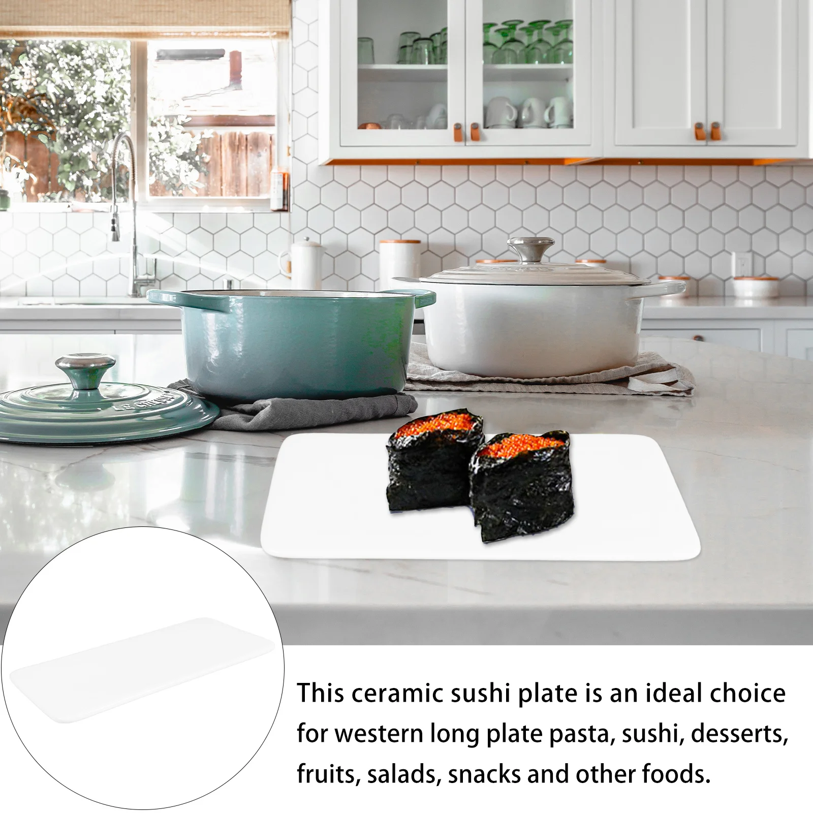 

1Pcs Long Sushi Tray Ceramic Food Serving Platter Ideal for Restaurant Home Coffee Shop Western Dinner Plate Utensil