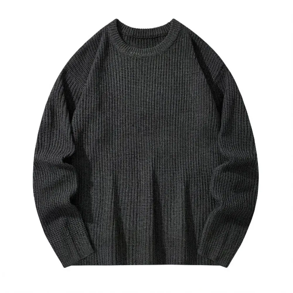 Mens Winter Knitted Pullover Japanese Style Casual Pineapple Texture Loose Fit Soft Warm Breathable Long Sleeve Jumper