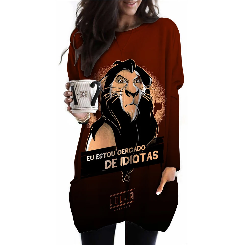 Simple Disney Lion King Simba print  Women's Regular casual colored cotton long sleeved T-shirt With pocket Autumn long T-shirt