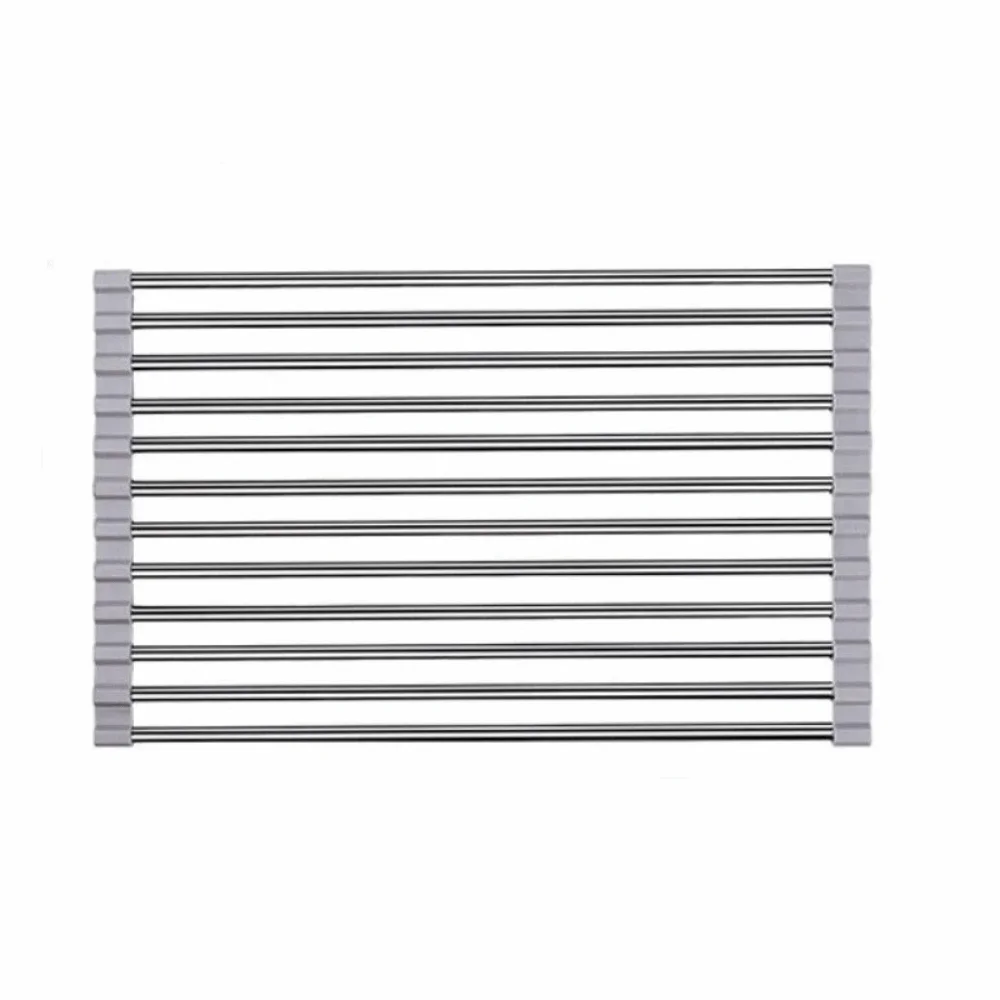 Kitchen Shelf Rustproof Sink Drain Rack Multi-Functional Space Saving Dish Drainer Easy Clean Foldable Drain Pad Kitchen Counter