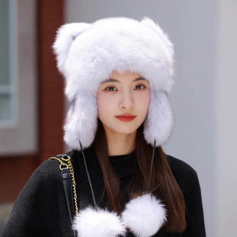 Hot Sale 100% Natural Fox Fur Hat Women Cap Thick Fur Cap Warm Hat Female Fashion Women's Winter Hat Earmuffs Hat