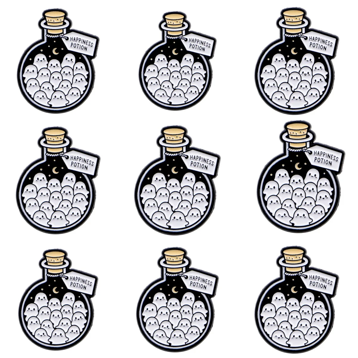 9-teiliges Set niedlicher Geister-Flaschen-Emaille-Pins, Cartoon-Broschen für Mäntel, Kragen, Reversnadeln, Metallabzeichen, Schmuck, Weihnachtsgeschenk