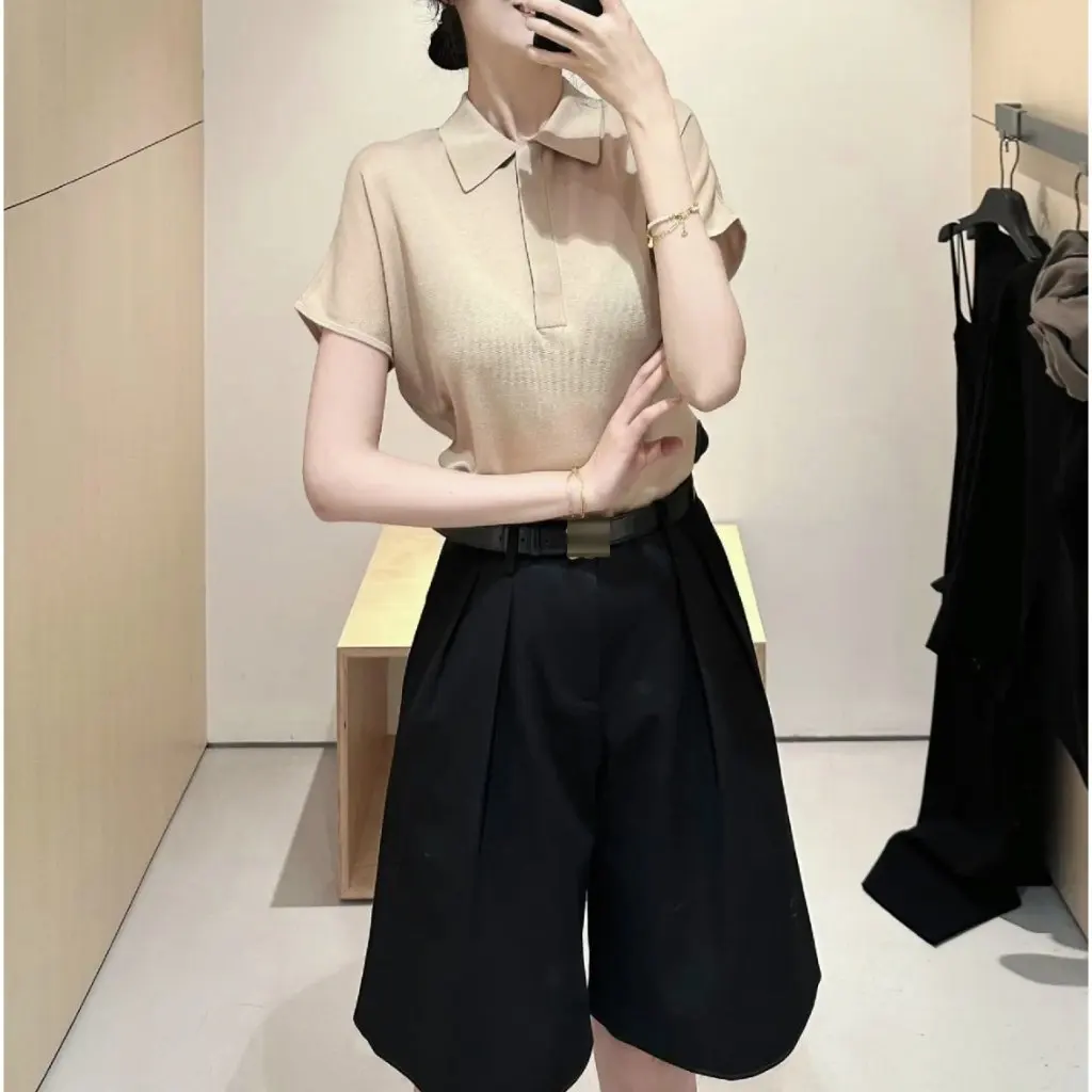 

CS Women's Bat Sleeve Knitted Polo Shirt Short Sleeve Summer New Style 1175534 Fashionable Top for Women in Stock