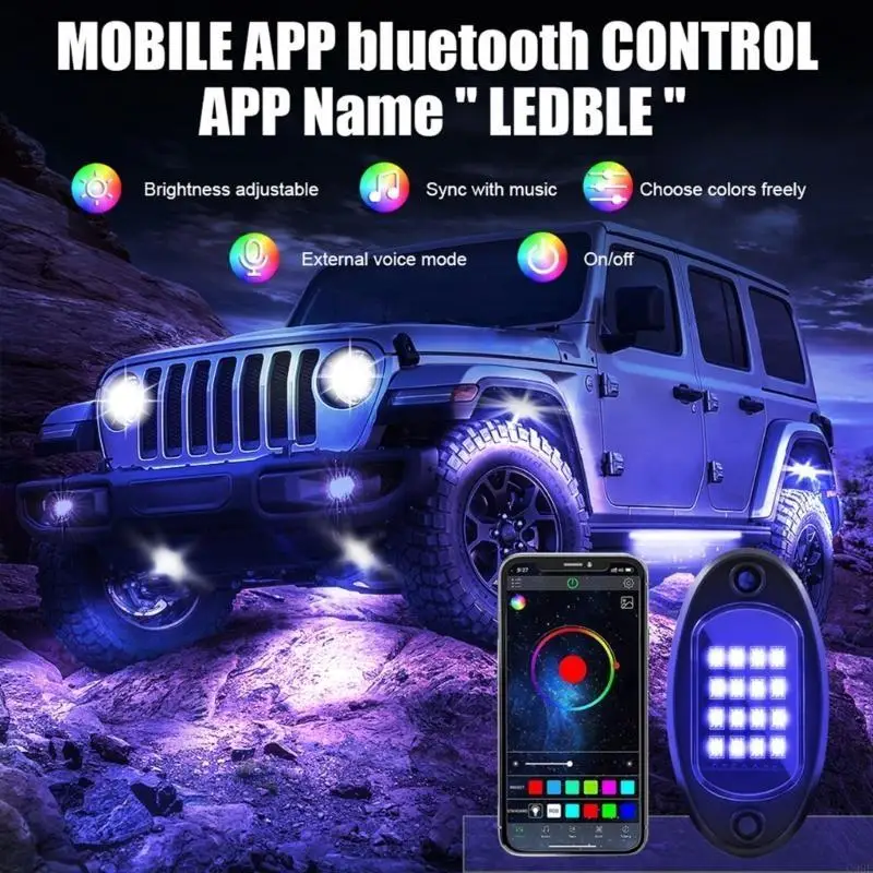 

G99F RGB LED Rock Lights APP Control Водонепроницаемый светодиодный многоцветный неоновый свет