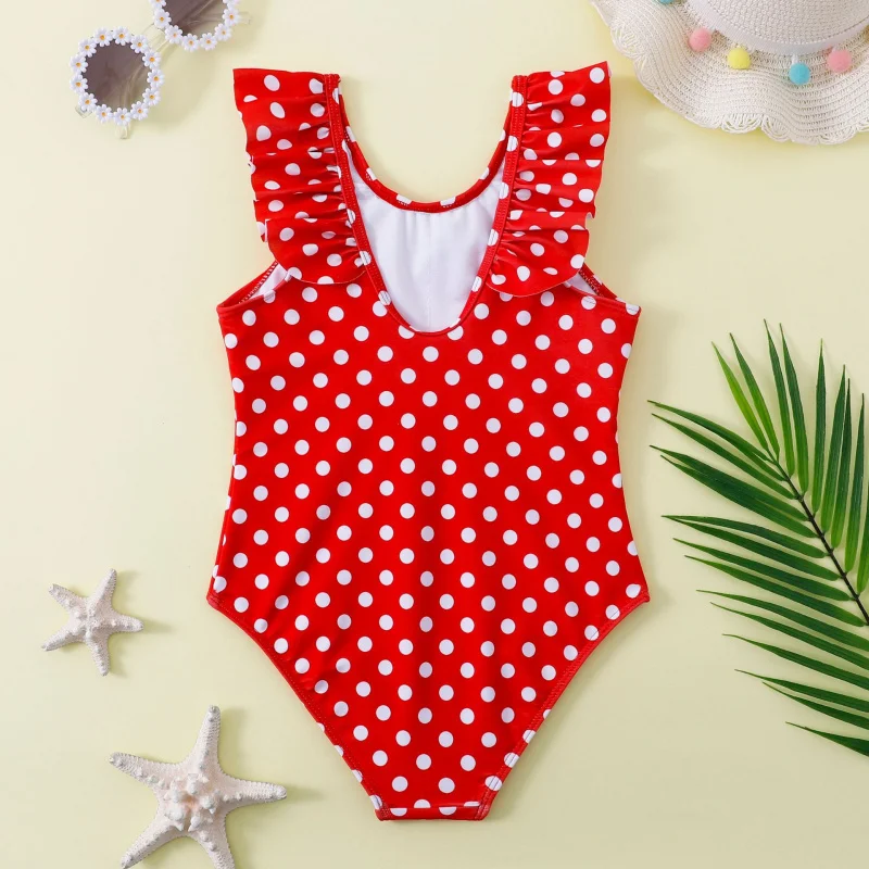 

New children's girls' swimwear Ruffled Polka Dot 130-160 Children's Swimwear
