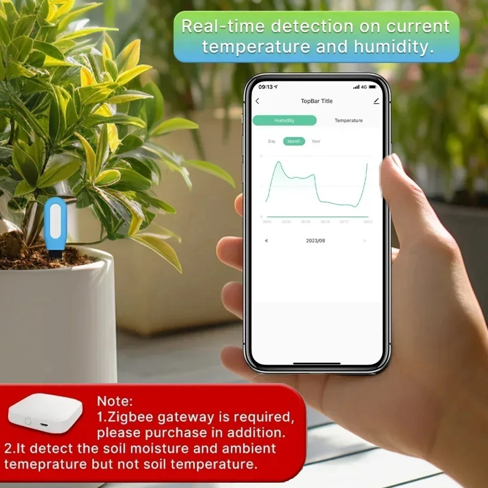 Tuya ZigBee Wireless Soil Moisture Meter Temperature Humidity Tester & Wireless Gateway Smart App Monitor Detector for Garden