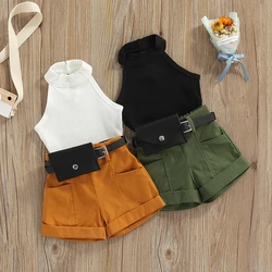 Newborn Toddler Baby's Clothes Girls 3PCS Summer Outfits Sleeveless Halter Tops Shorts Waist Bag Children's Clothing Set