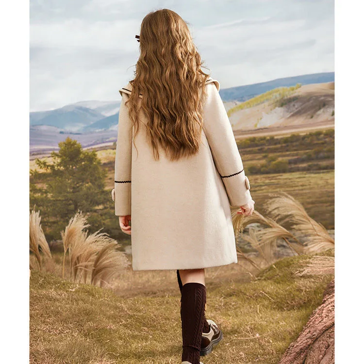 Girls Woolen Coat Overcoat Jacket Windbreak 2023 Vintage Warm Plus Thicken Winter Cotton Tracksuit Sport Children\'s Clothing