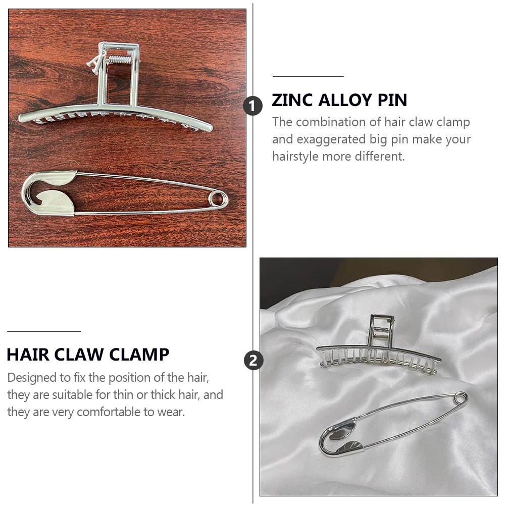 

1 Set Of Big Hair Clip Claw Clamp Exaggerated Zinc Alloy Pin Metal Jaw Clips For Women Thick Thin Hair Styling Daily Office Updo