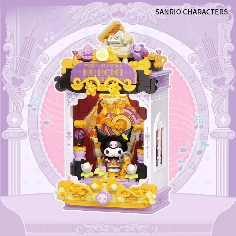 

Sanrio Family Kuromi Melody Cinnamoroll Night Language Phantom Series Building Block Desktop Ornament Cute Cartoon Gift