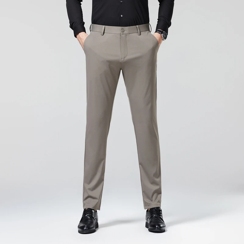 Commute Four Seasons Suit Pants 2024 Business Casual Elastic Men's Clothing Straight Solid Color Button Basic Casual Trousers