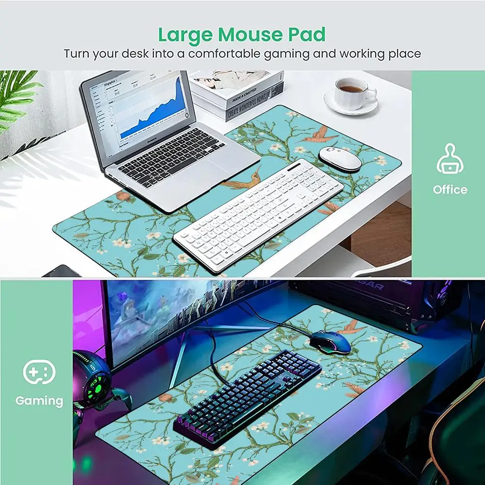 Mauspad im Retro-Stil mit Vogelthema, Schreibtischunterlage, Gaming-Matten, rutschfeste Gummiunterseite, Gamer-PC-Zubehör, Tastatur, erweiterter Mauspad-Teppich
