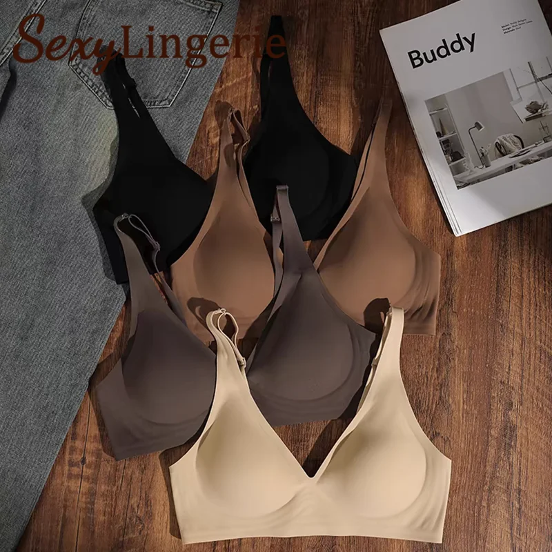 Drahtlose Frauen Latex Push-Up Bh Unterwäsche Nahtlose Gelee Streifen Bralette S-XL Top Sexy Dessous Weiche Tank Dame Atmungsaktive Bh