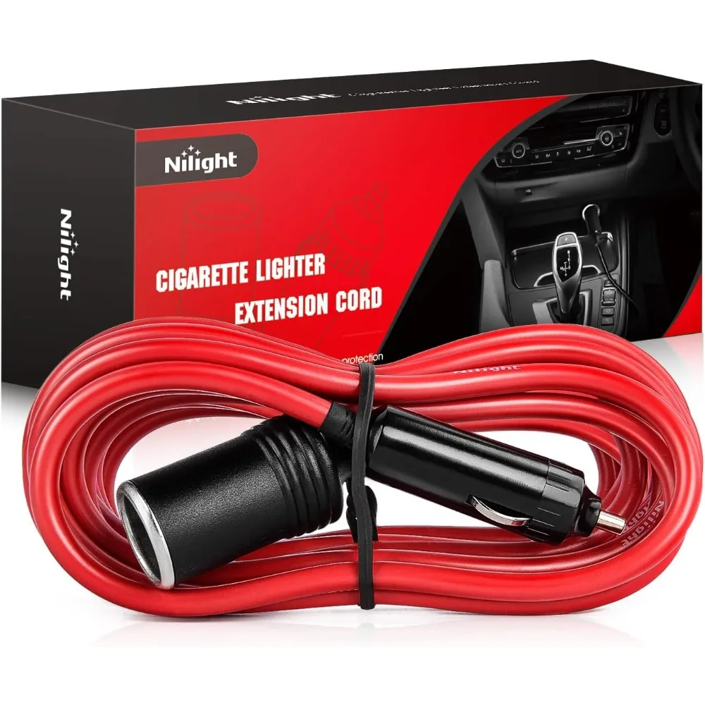 Nilight 6/14 Ft Male-to-Female Extension Cord Cable Heavy Duty 12V/24V Car Charger Power Adapter with Cigarette Lighter Socket