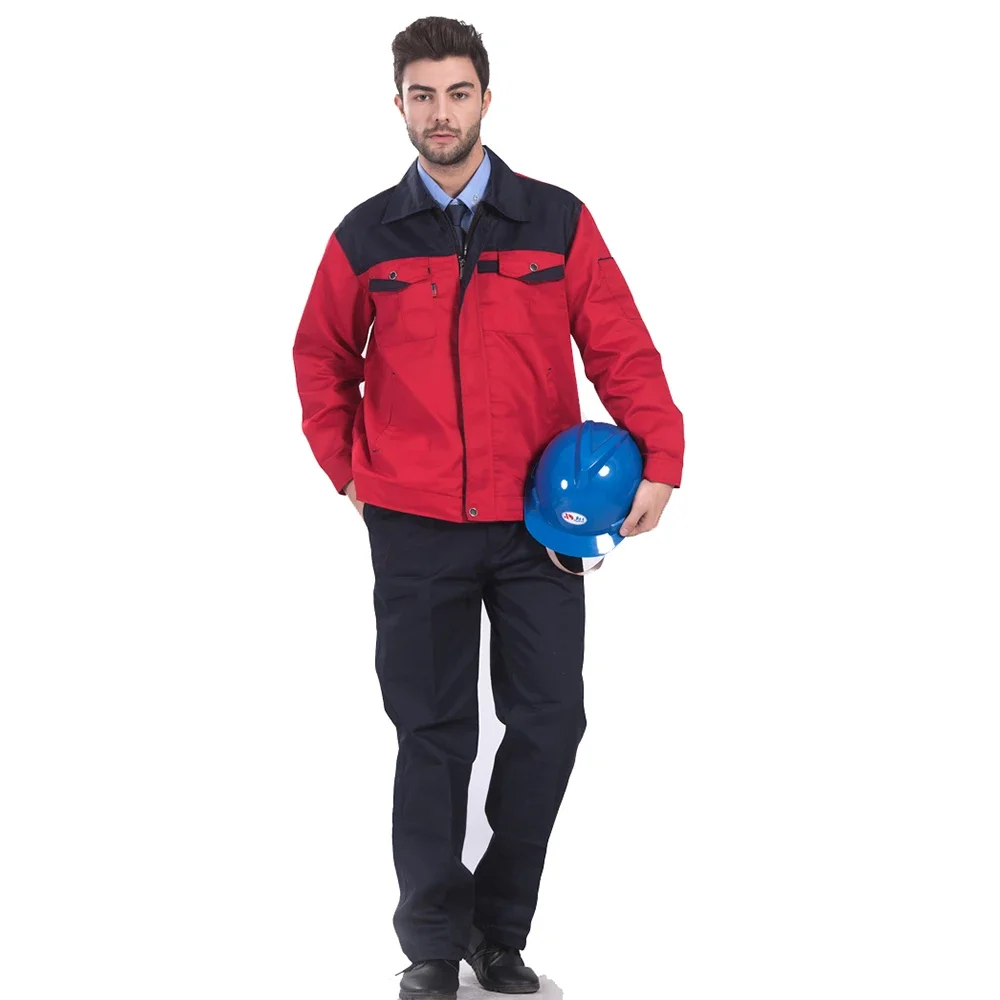 通気性のある作業服セット男性工場制服ワークショップ自動車修理長袖作業服