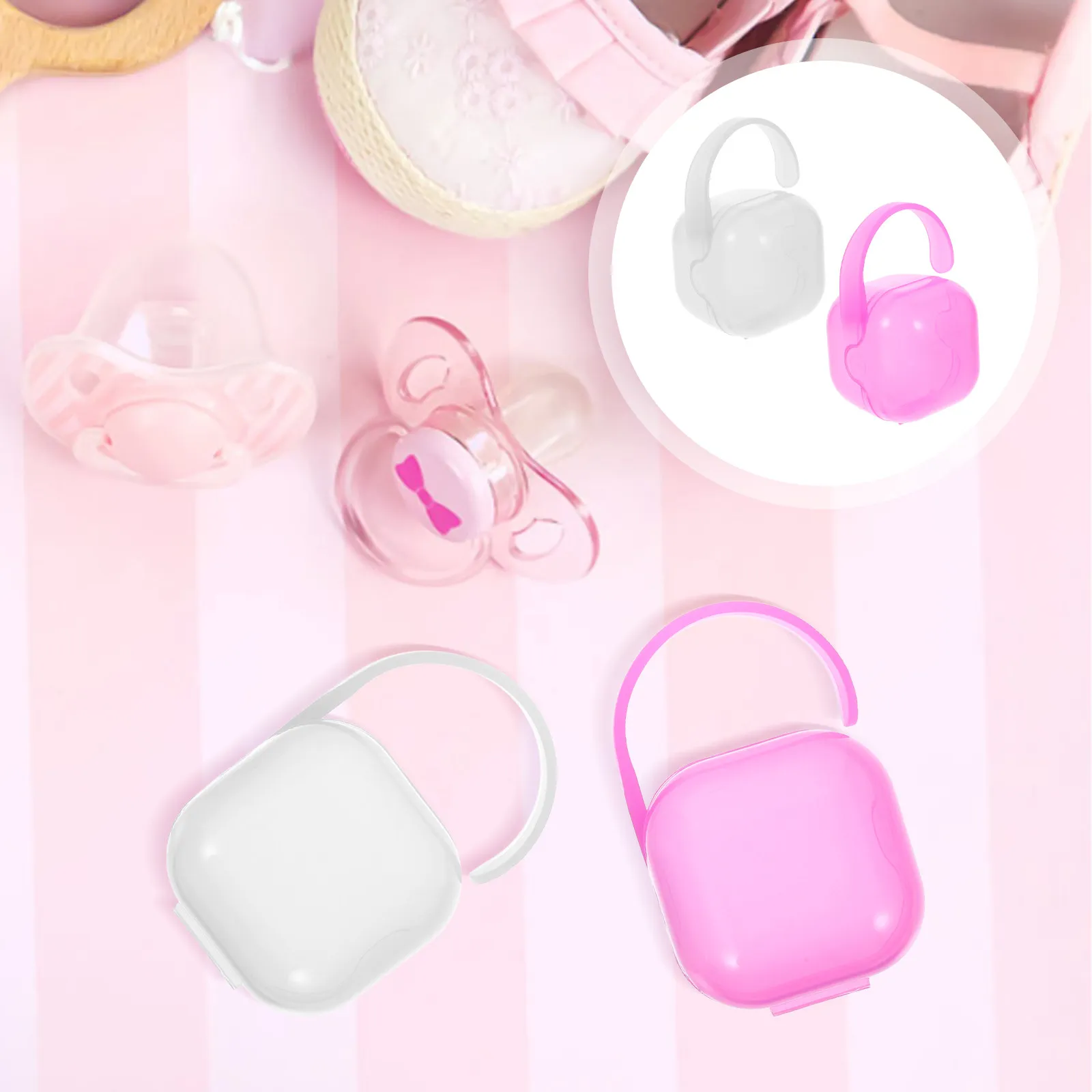 Contenedor portátil para chupete, material PP seguro sin Bpa, Ideal para guardar chupetes de bebé, diseño de borde liso, fácil de abrir y cerrar, 2 uds.