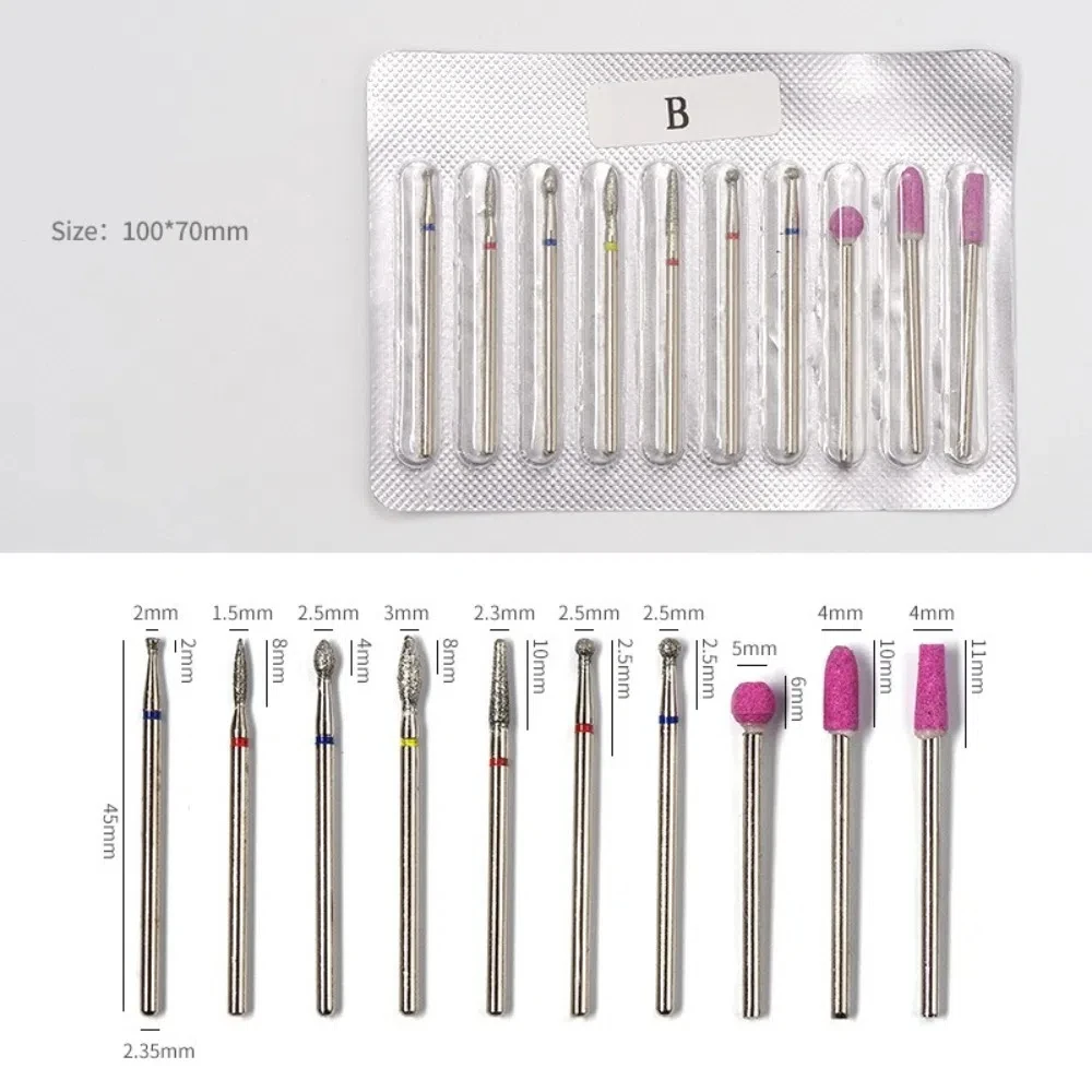 10Pcs Russian style Nail Polishing Head Set High-hardness Wear-resistant Nail Art Drill Bit Kits Dead Skin Removal