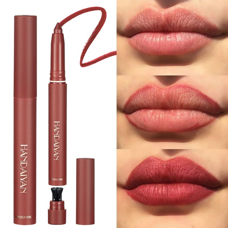 2 In 1 Lipliner Waterdichte Matte Lippenstift Potlood Make-Up Lip Tint Sexy Rode Contour Langdurige Hydraterende Lipliner Cosmetica