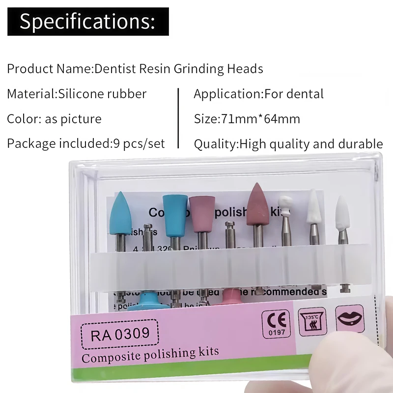 Dental Composite Polishing Kit 2.35mm ceramic grinding heads  Rubber Polishers for Low Speed Handpiece Contra Angle