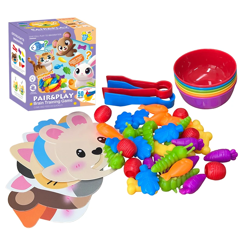 التعليم المبكر تعلم الألوان فرز ألعاب مونتيسوري ألعاب مطابقة أغذية الحيوانات التفكير التدريب ألعاب حسية للأطفال