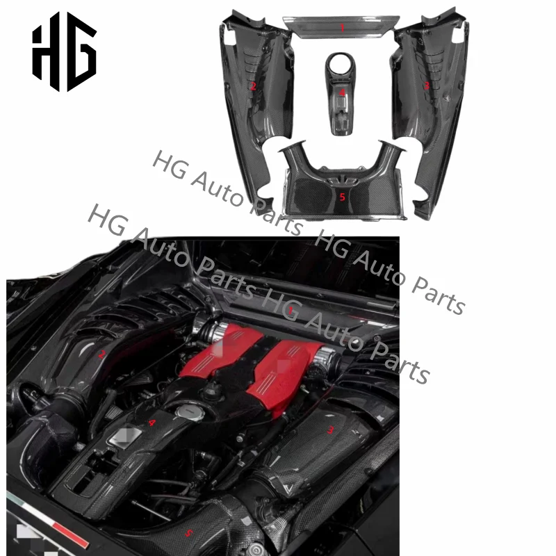 For 488 Dry Carbon Fiber Glossy Rear Engine Hood Interior Tuning Parts For Ferrari 488 Interior Trims