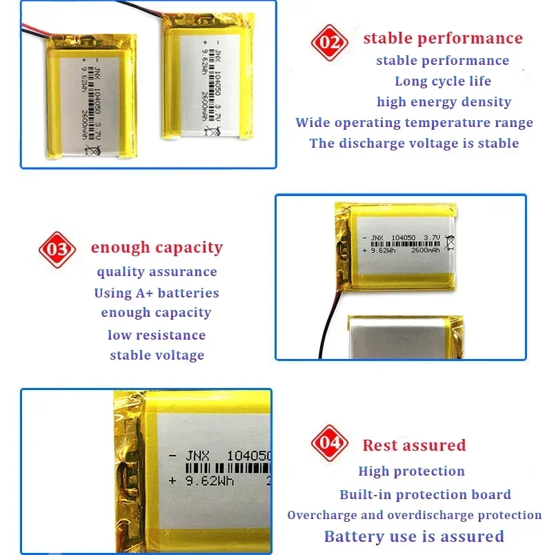 Brand new 104050 2600mAh 3.7V akumulator litowo-polimerowy dla MP3 nawigacja GPS głośnik Bluetooth zestaw słuchawkowy power bank