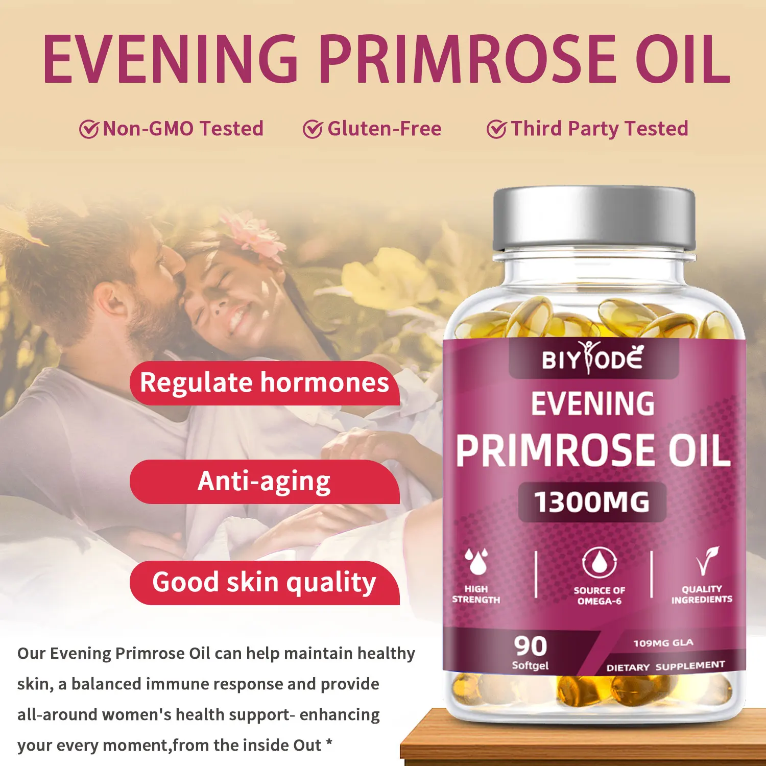 

【BIYODE】Вечерний мягкий гель Primrose 50, мягкие капсулы, пищевая добавка для здоровья кожи, ногтей, поддержка волос и настроения