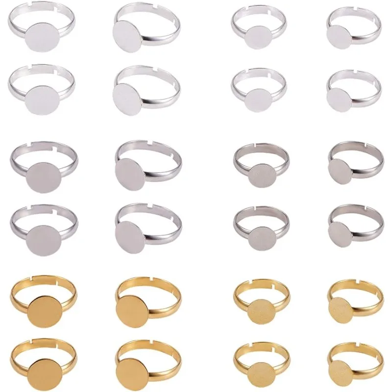 

60 шт., 3 цвета, круглые латунные регулируемые настройки колец на палец, компоненты, безель, поднос, плоский, 8 мм/10 мм, основание кольца, пустые ювелирные изделия