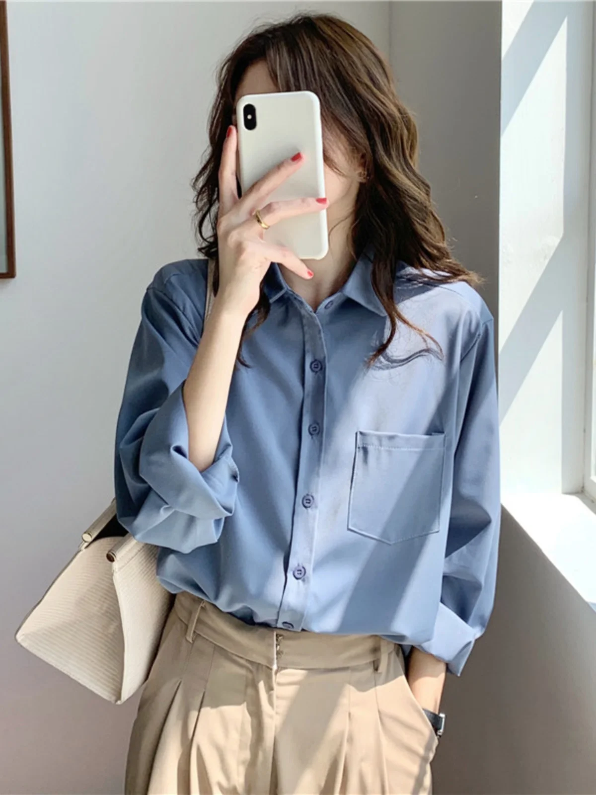 

Silk Long Sve irt Women's Design Sensation Autumn Winter Loose Drapey Versatile OL Lady's Blouse Comfortable Polyester B...